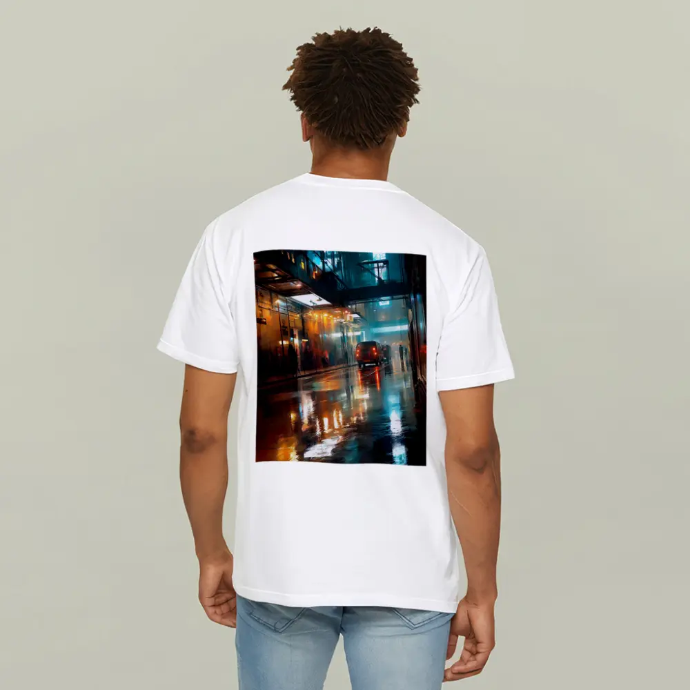 Rainy City Street Night Neon Reflections – T-Shirts