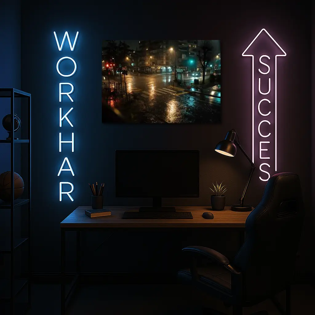 Rainy City Street Corner At Night – Wall Art