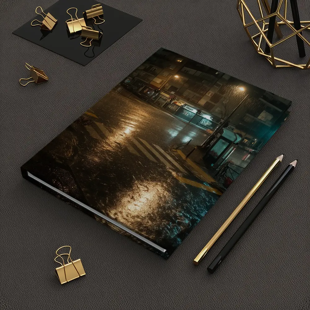 Rainy City Street Corner At Night – Notebooks