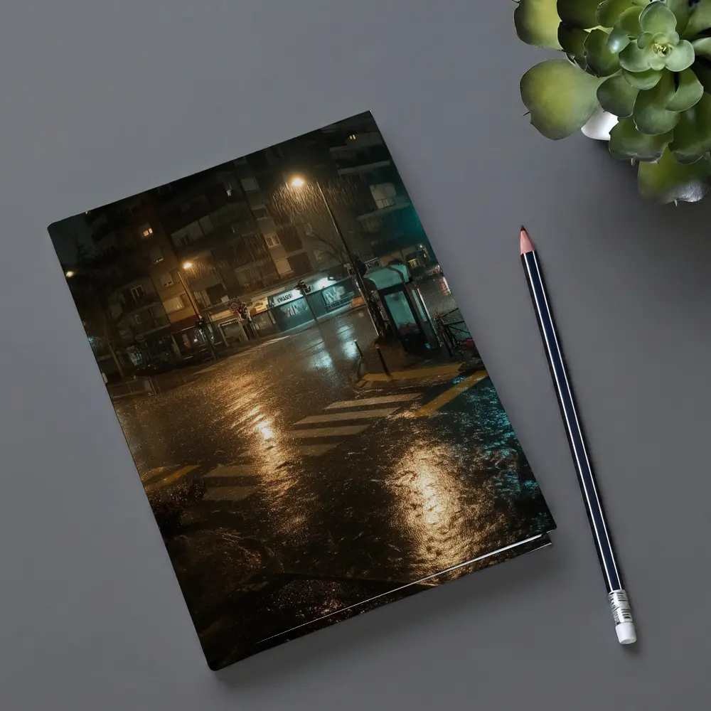 Rainy City Street Corner At Night – Notebooks