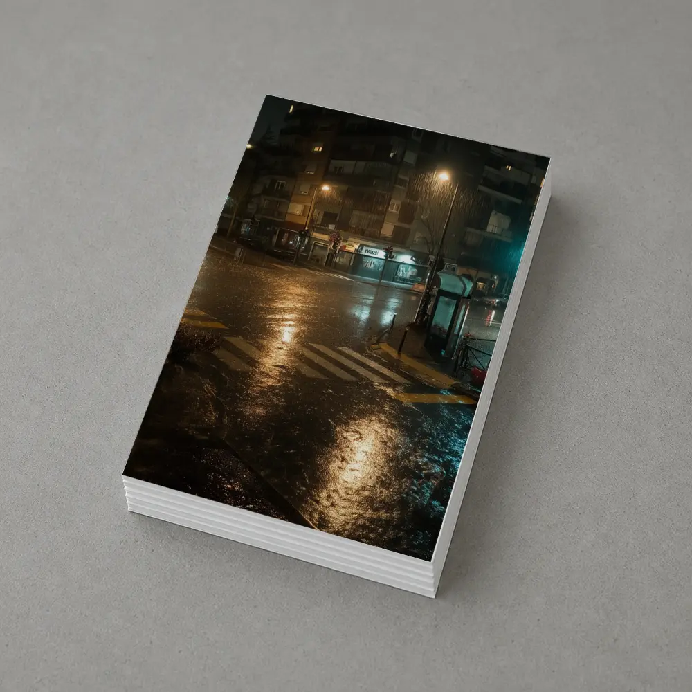 Rainy City Street Corner At Night – Postcards