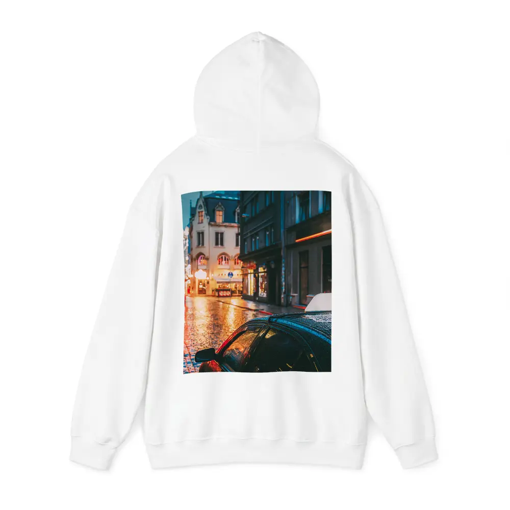 Rainy City Street Night Wet Cobblestones – Hoodies