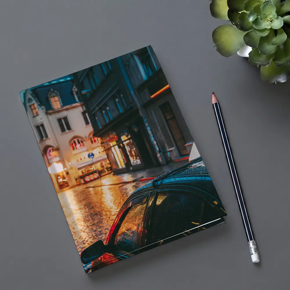 Rainy City Street Night Wet Cobblestones – Notebooks