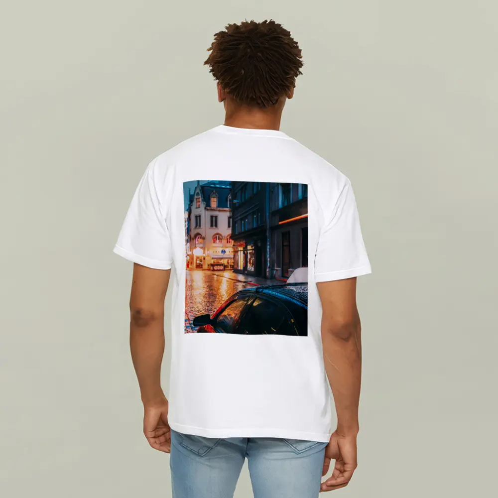 Rainy City Street Night Wet Cobblestones – T-Shirts