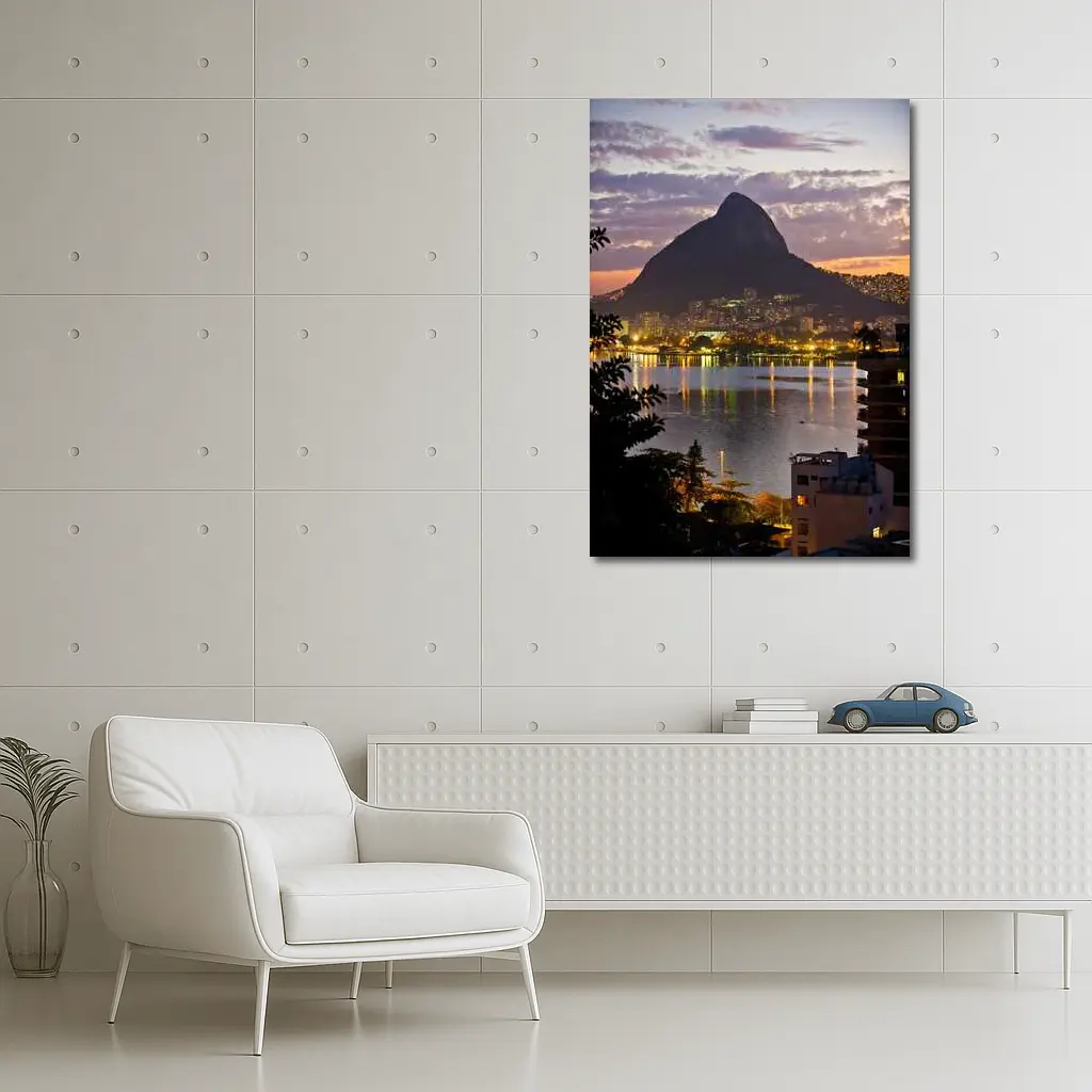 Rio de Janeiro Lagoon Sunset Mountain City – Wall Art