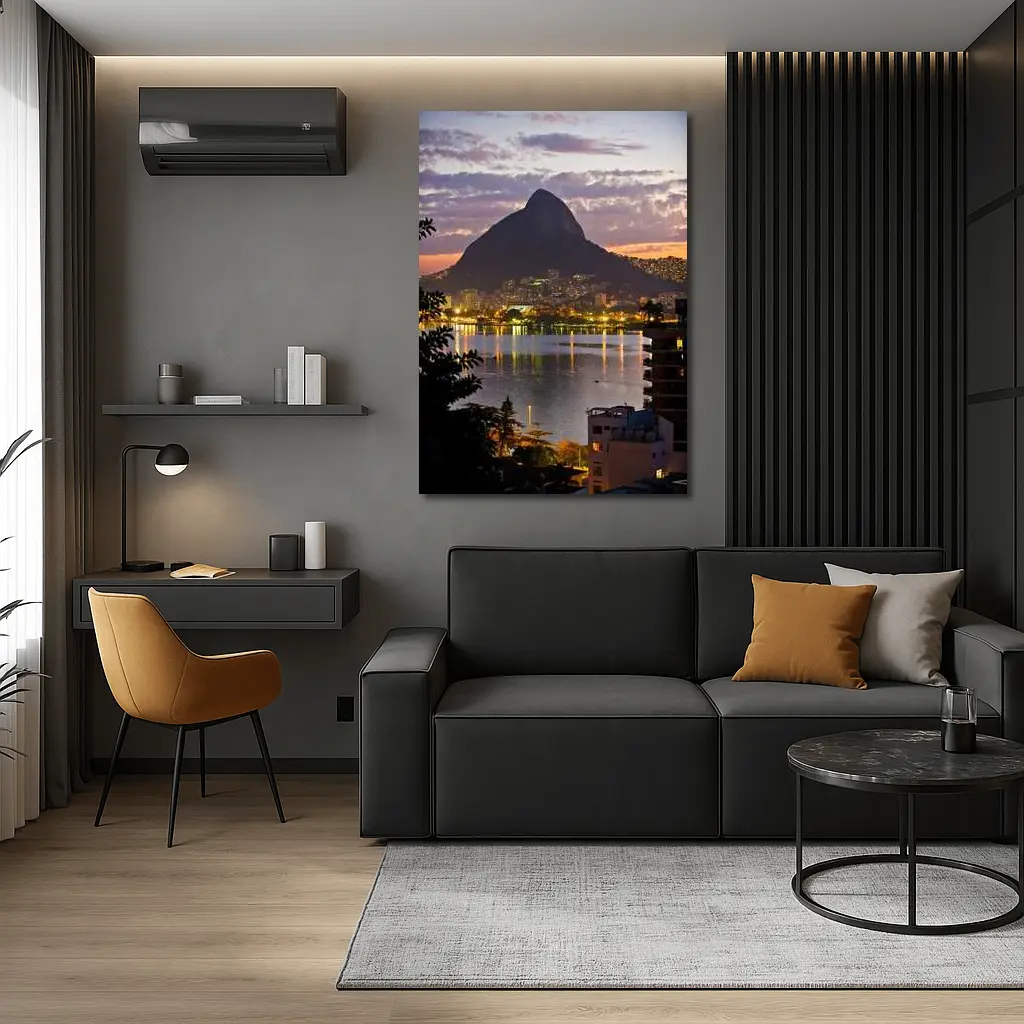 Rio de Janeiro Lagoon Sunset Mountain City – Wall Art