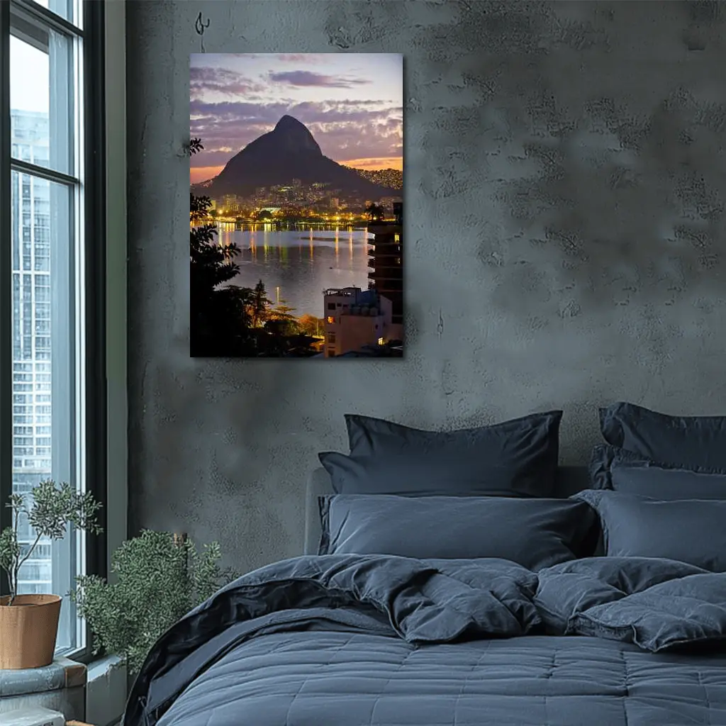 Rio de Janeiro Lagoon Sunset Mountain City – Wall Art