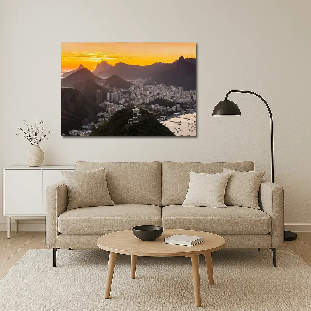 Rio de Janeiro Sunset Golden Sky Cityscape – Wall Art
