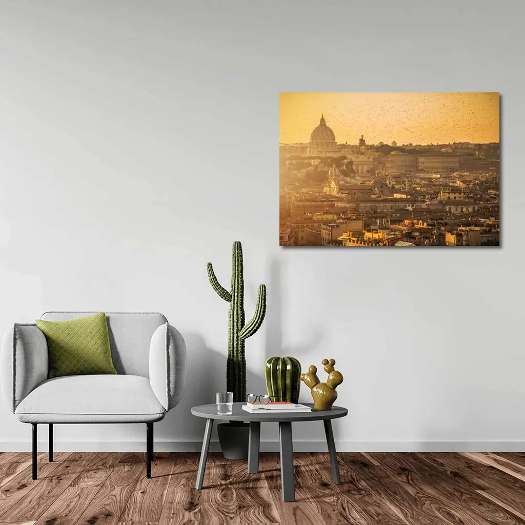 Rome Skyline Golden Sunset St Peters Basilica – Wall Art