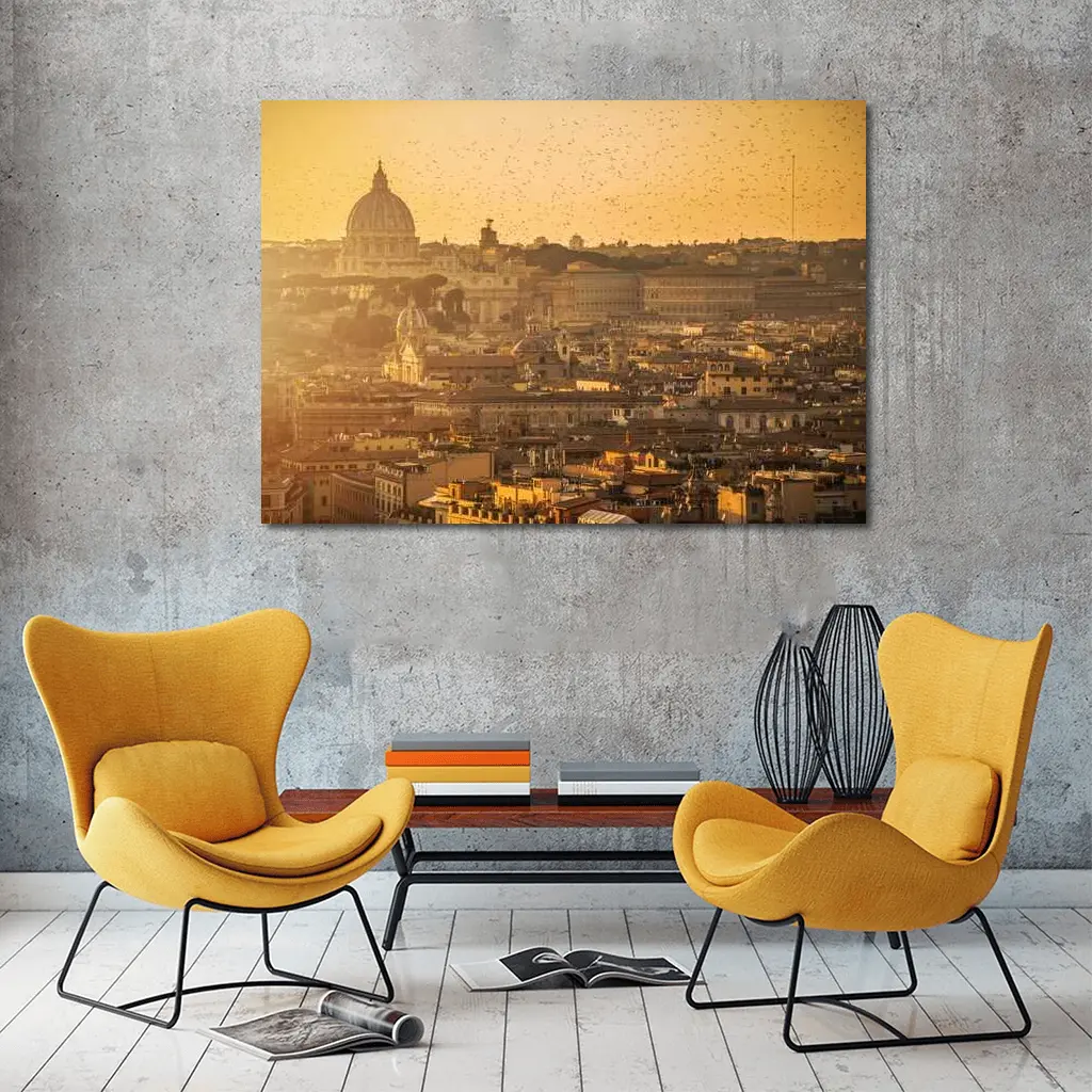 Rome Skyline Golden Sunset St Peters Basilica – Wall Art