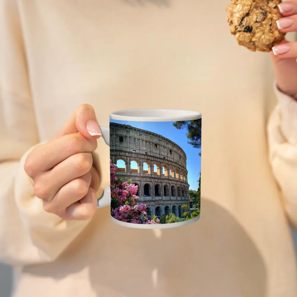 Rome Colosseum Pink Flowers Blue Sky – Mugs