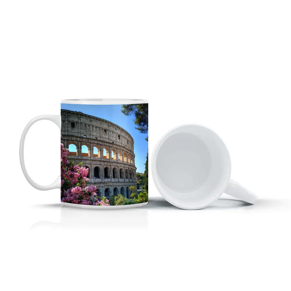Rome Colosseum Pink Flowers Blue Sky – Mugs