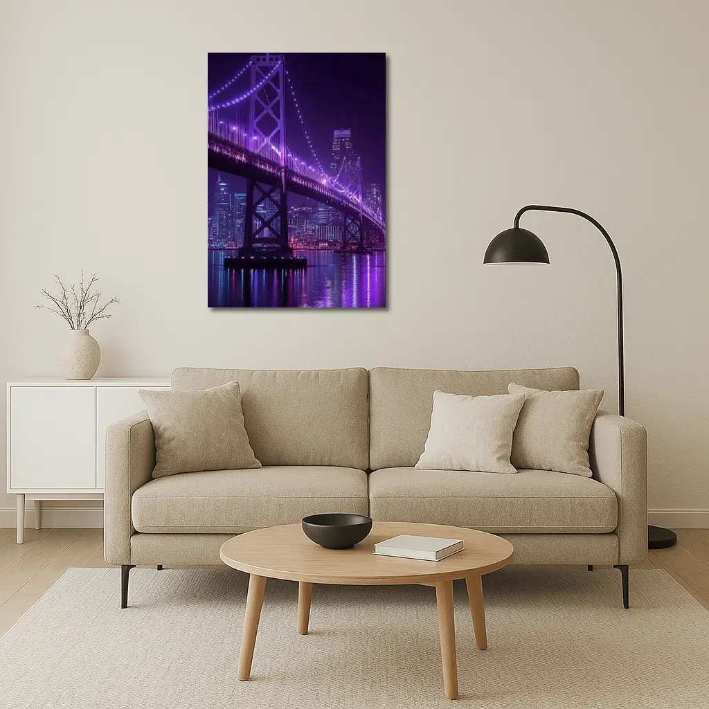 Bay Bridge Purple Night Lights City Skyline – Wall Art