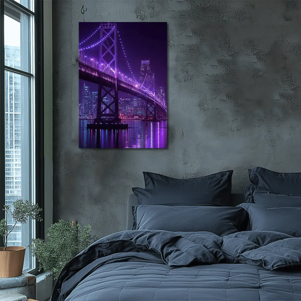 Bay Bridge Purple Night Lights City Skyline – Wall Art