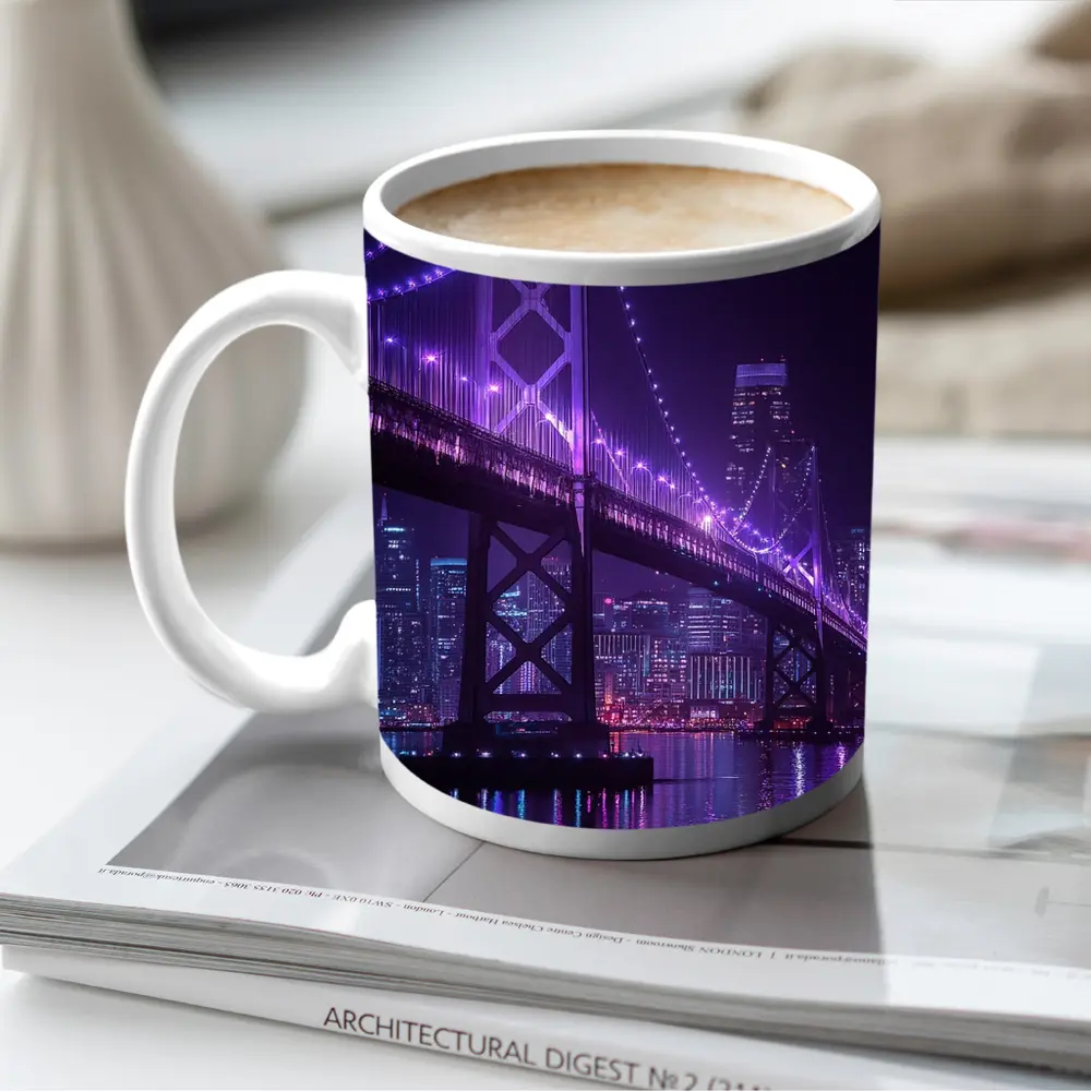 Bay Bridge Purple Night Lights City Skyline – Mugs