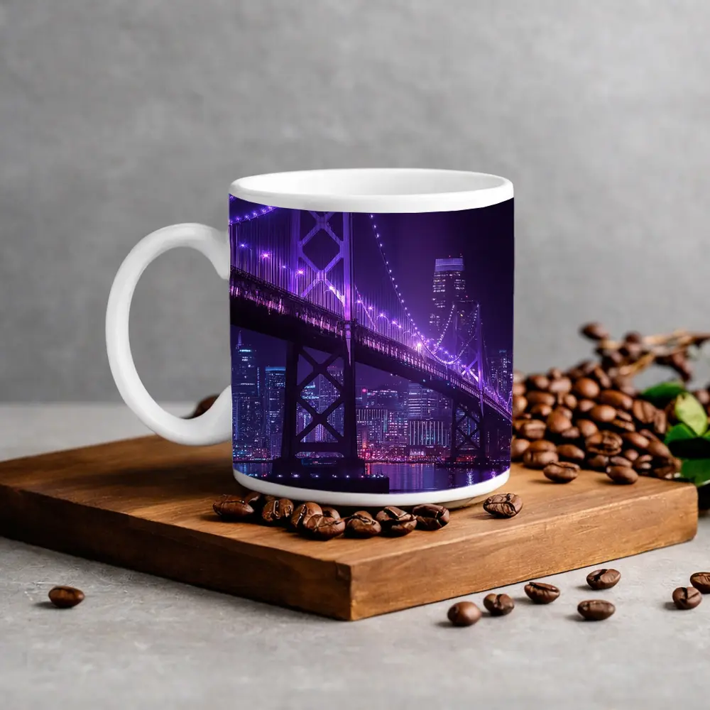 Bay Bridge Purple Night Lights City Skyline – Mugs
