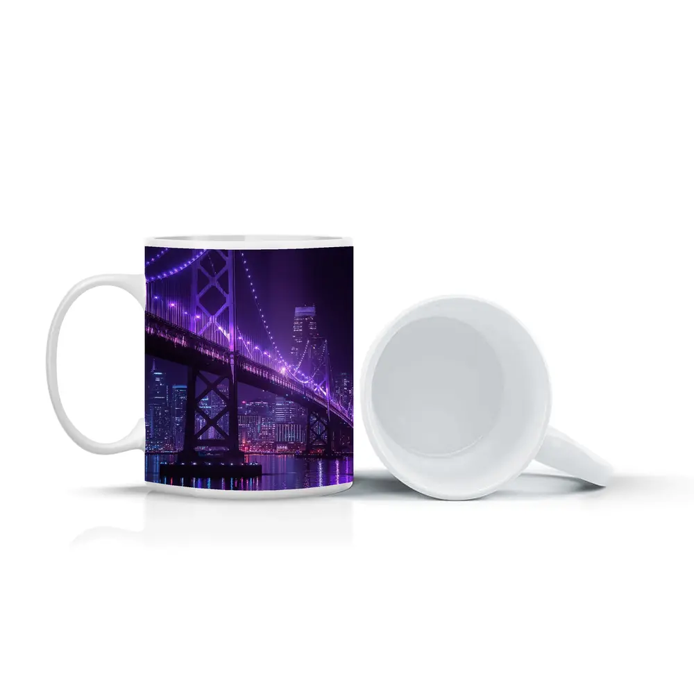 Bay Bridge Purple Night Lights City Skyline – Mugs