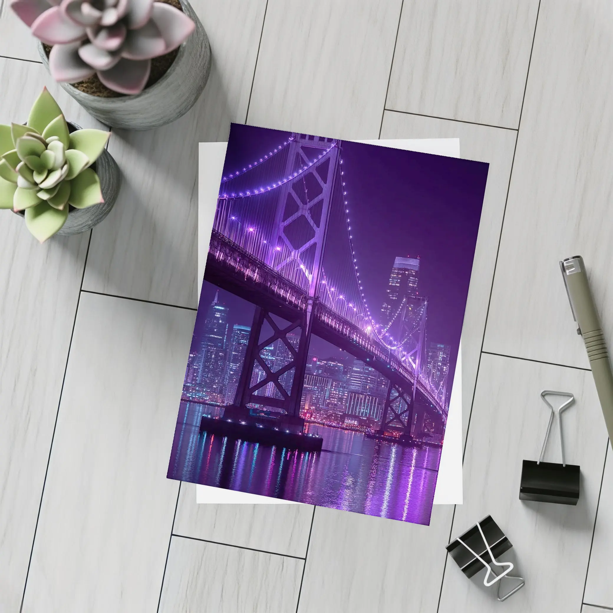 Bay Bridge Purple Night Lights City Skyline – Postcards