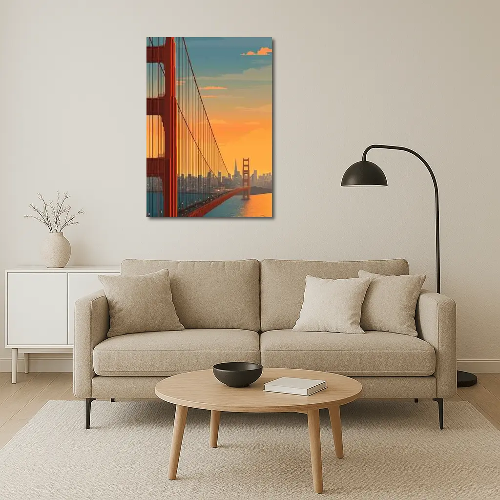 Golden Gate Bridge San Francisco Sunset Illustration – Wall Art