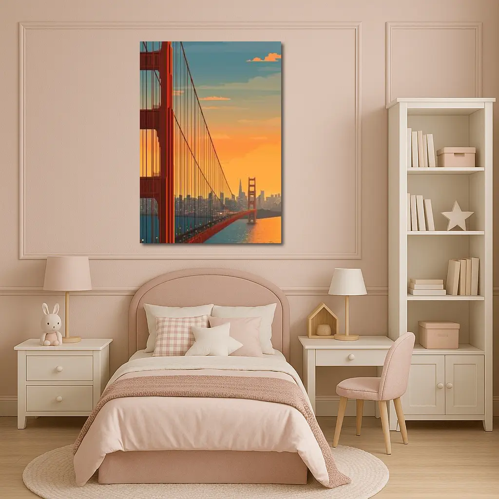 Golden Gate Bridge San Francisco Sunset Illustration – Wall Art