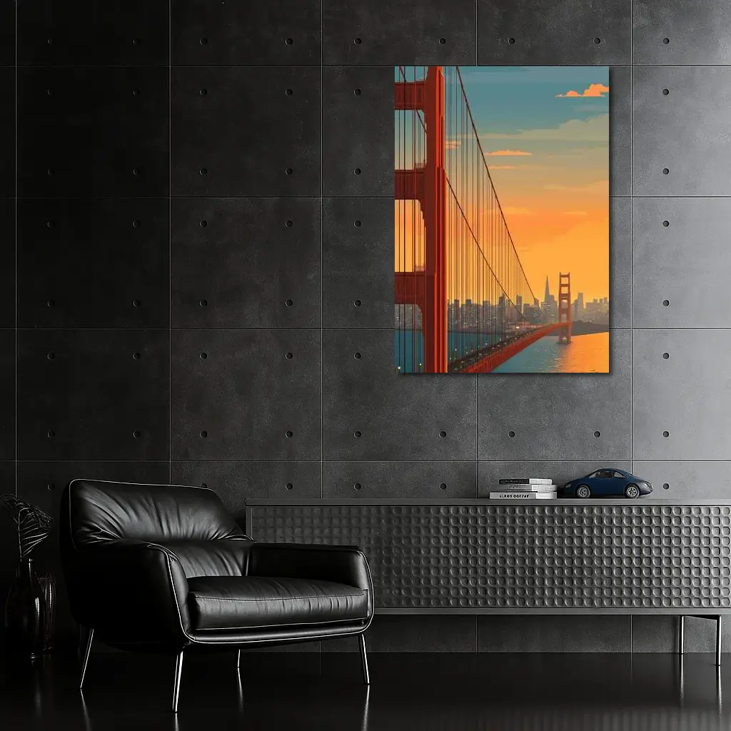 Golden Gate Bridge San Francisco Sunset Illustration – Wall Art
