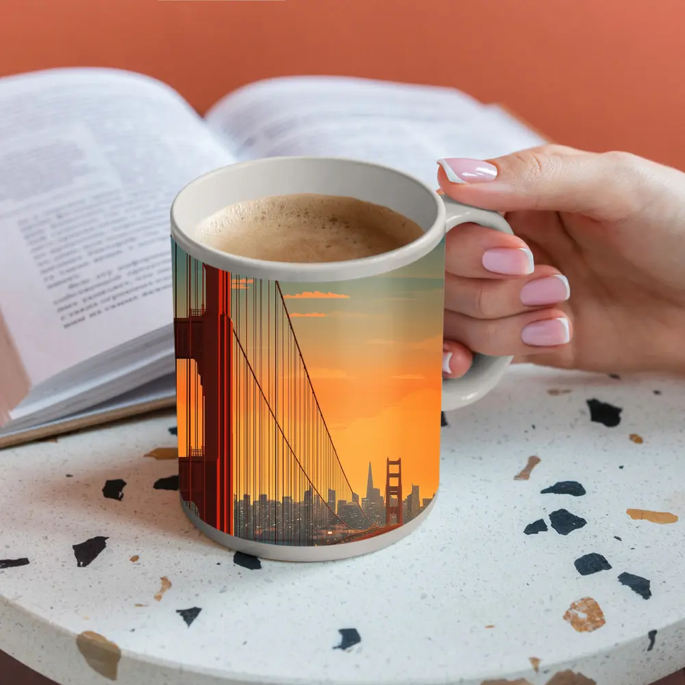 Golden Gate Bridge San Francisco Sunset Illustration – Mugs