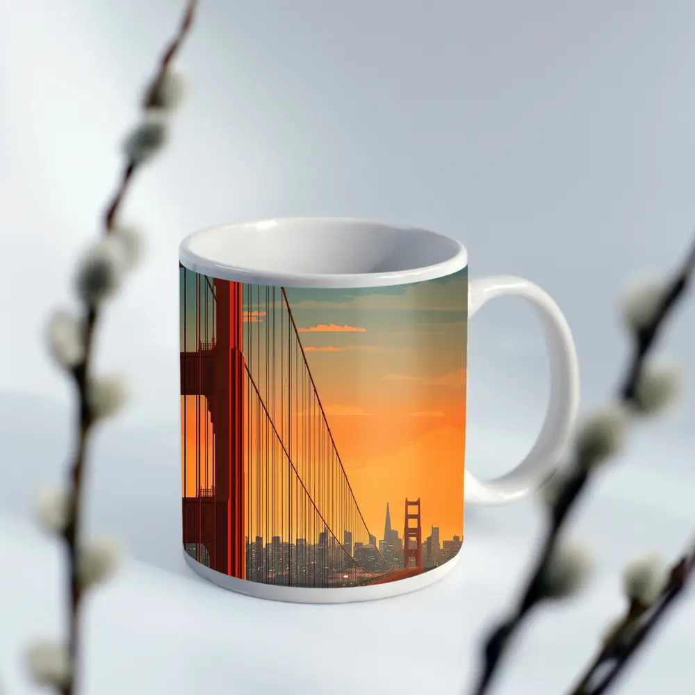 Golden Gate Bridge San Francisco Sunset Illustration – Mugs