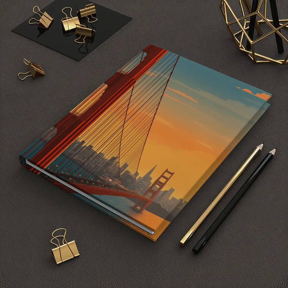 Golden Gate Bridge San Francisco Sunset Illustration – Notebooks