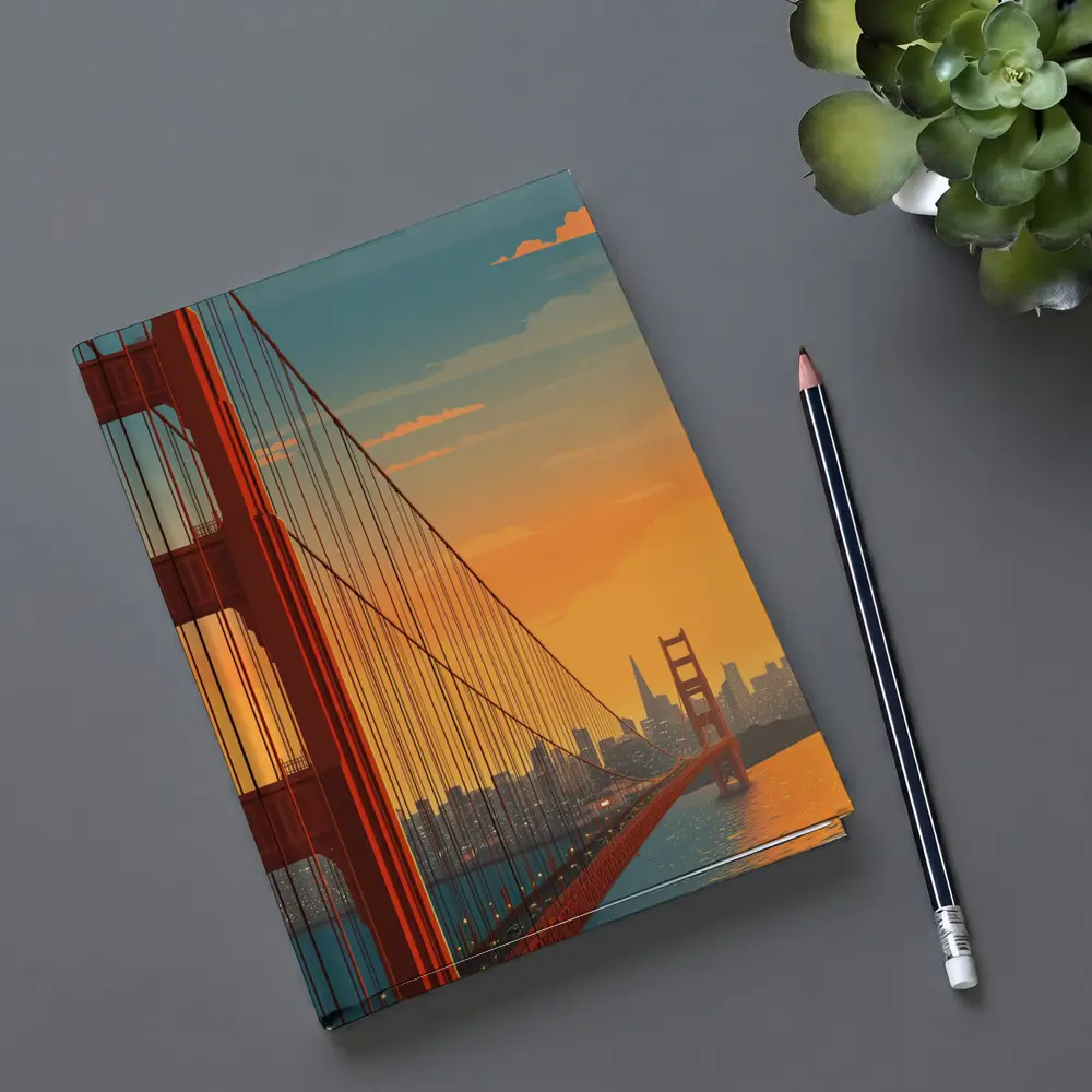 Golden Gate Bridge San Francisco Sunset Illustration – Notebooks