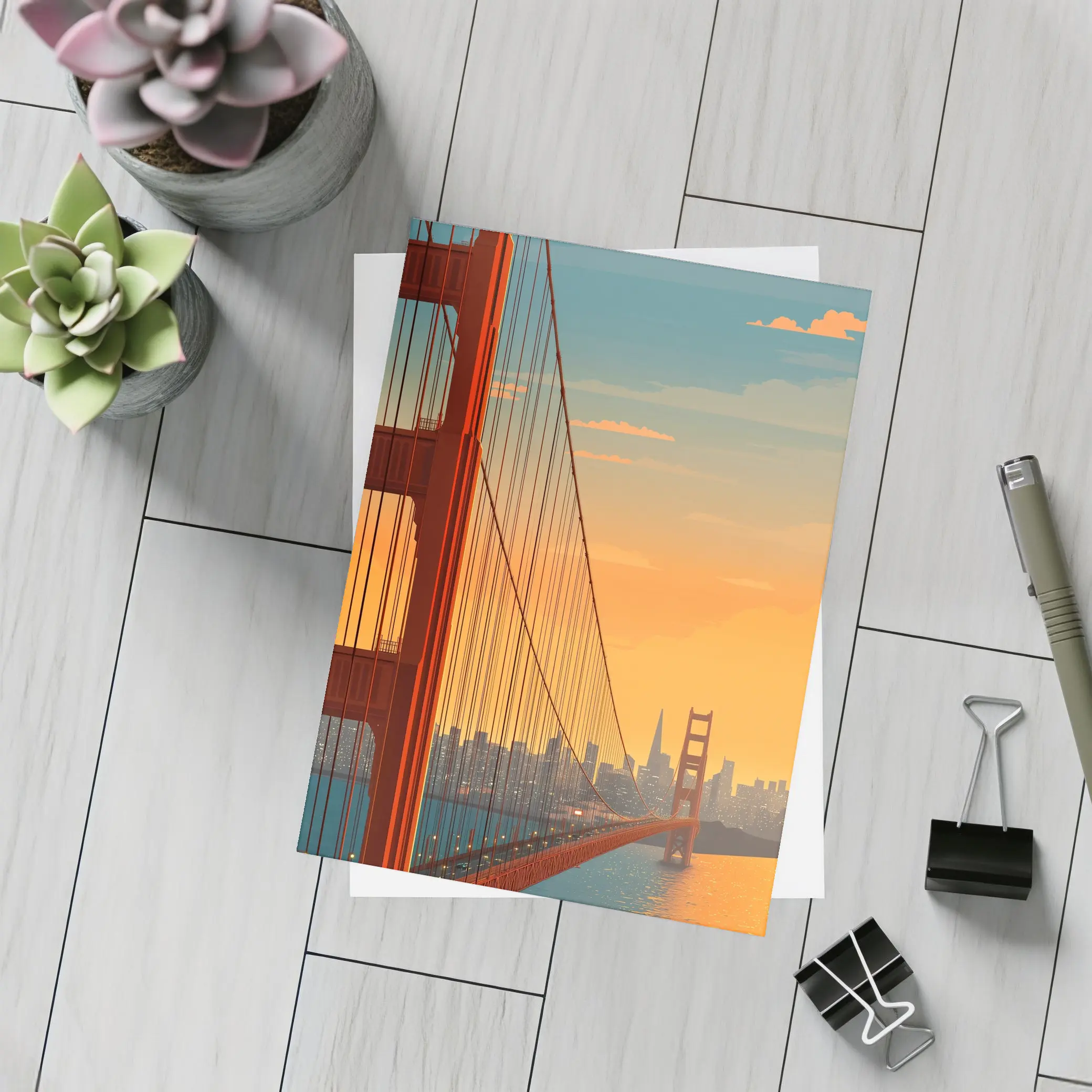 Golden Gate Bridge San Francisco Sunset Illustration – Postcards