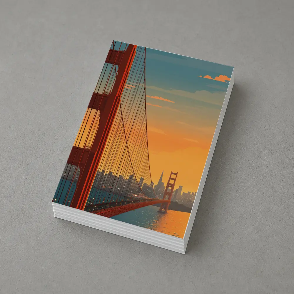 Golden Gate Bridge San Francisco Sunset Illustration – Postcards