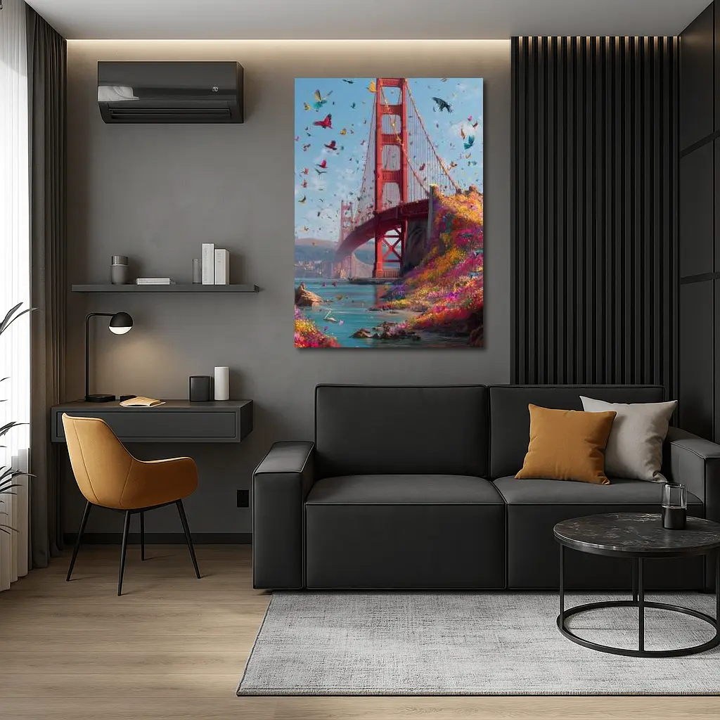 Golden Gate Bridge Flowers Butterflies Blue Sky – Wall Art