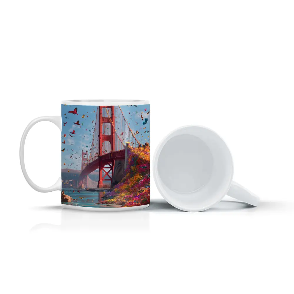 Golden Gate Bridge Flowers Butterflies Blue Sky – Mugs