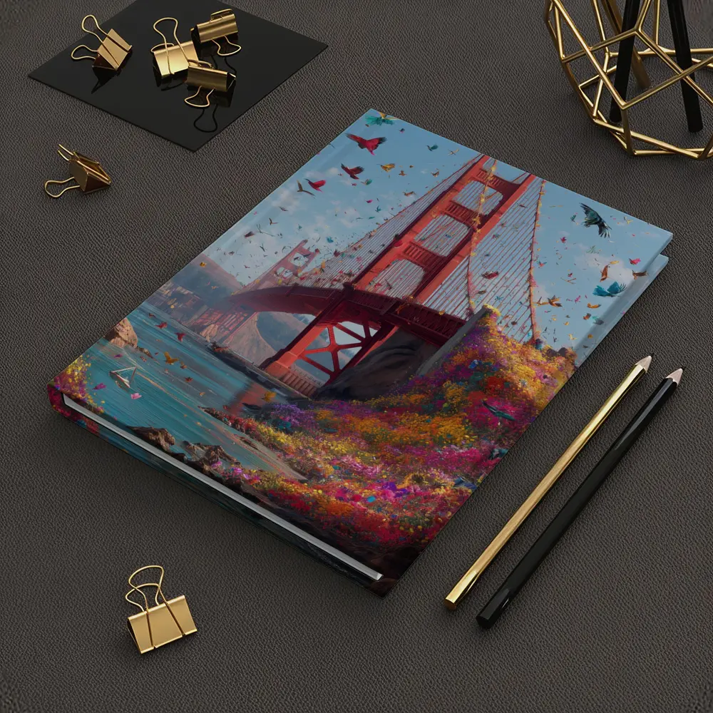 Golden Gate Bridge Flowers Butterflies Blue Sky – Notebooks