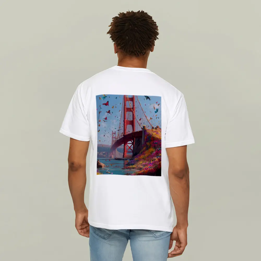 Golden Gate Bridge Flowers Butterflies Blue Sky – T-Shirts