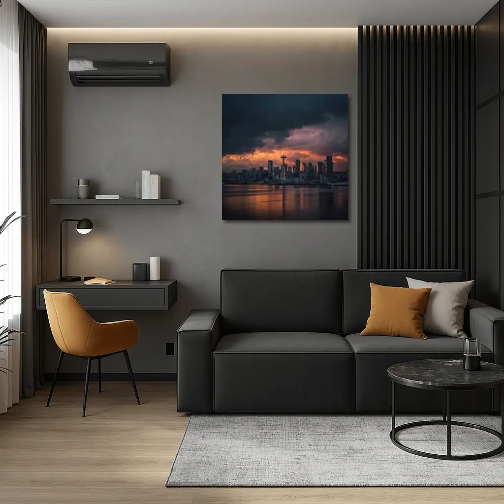 Seattle Space Needle Stormy Sunset Skyline – Wall Art