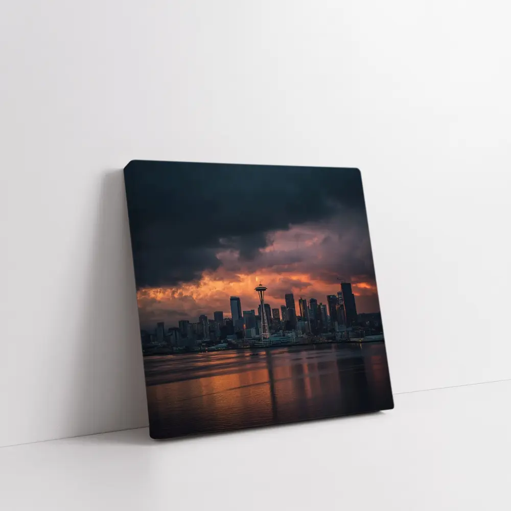 Seattle Space Needle Stormy Sunset Skyline – Wall Art