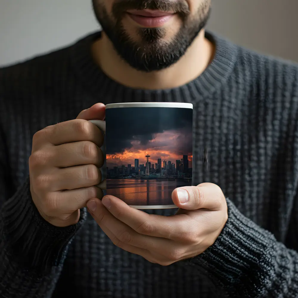 Seattle Space Needle Stormy Sunset Skyline – Mugs