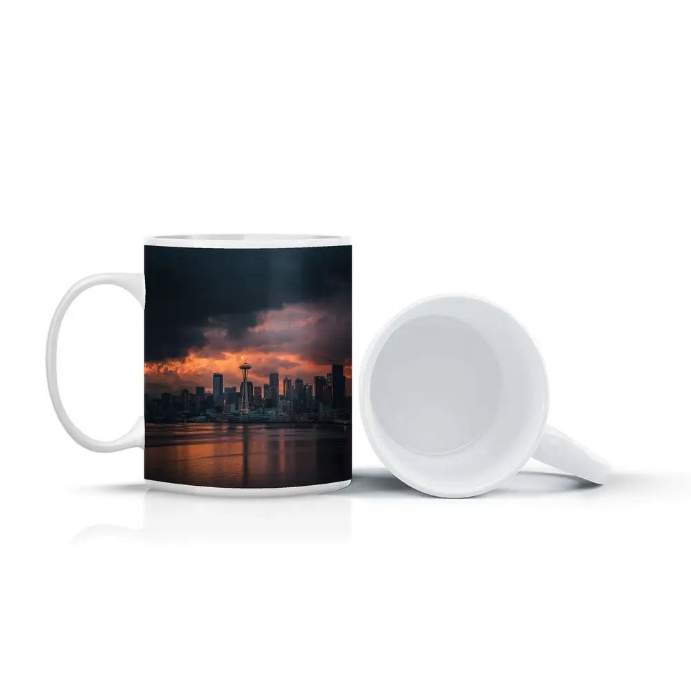 Seattle Space Needle Stormy Sunset Skyline – Mugs