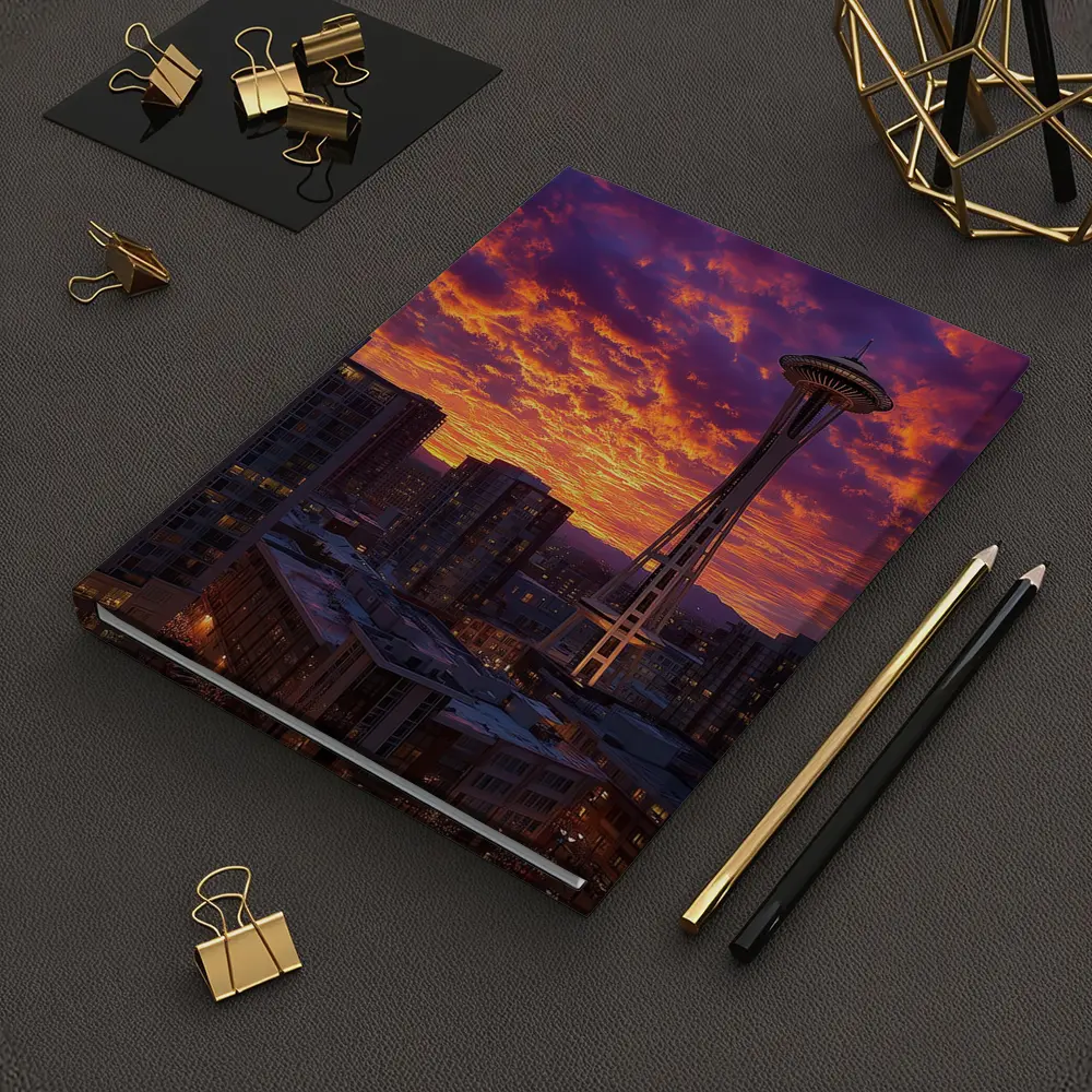 Seattle Space Needle Fiery Sunset Sky – Notebooks