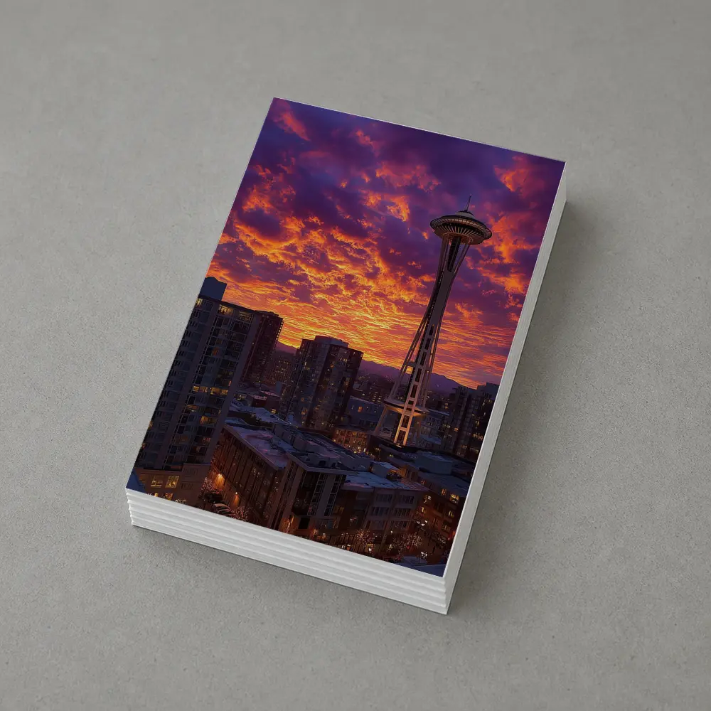 Seattle Space Needle Fiery Sunset Sky – Postcards