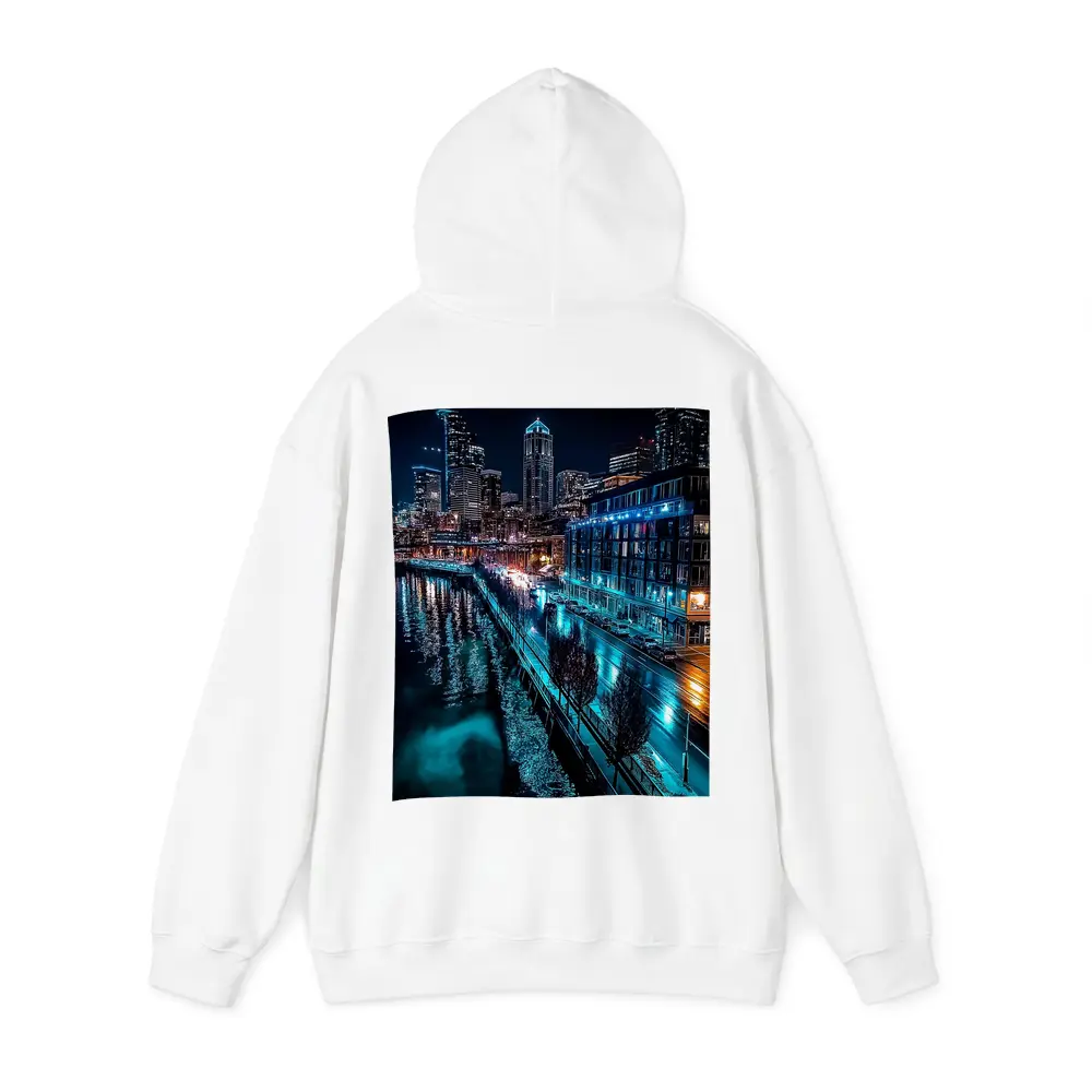 Seattle Waterfront Skyline Glowing At Night – Hoodies