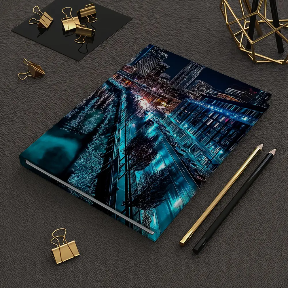 Seattle Waterfront Skyline Glowing At Night – Notebooks