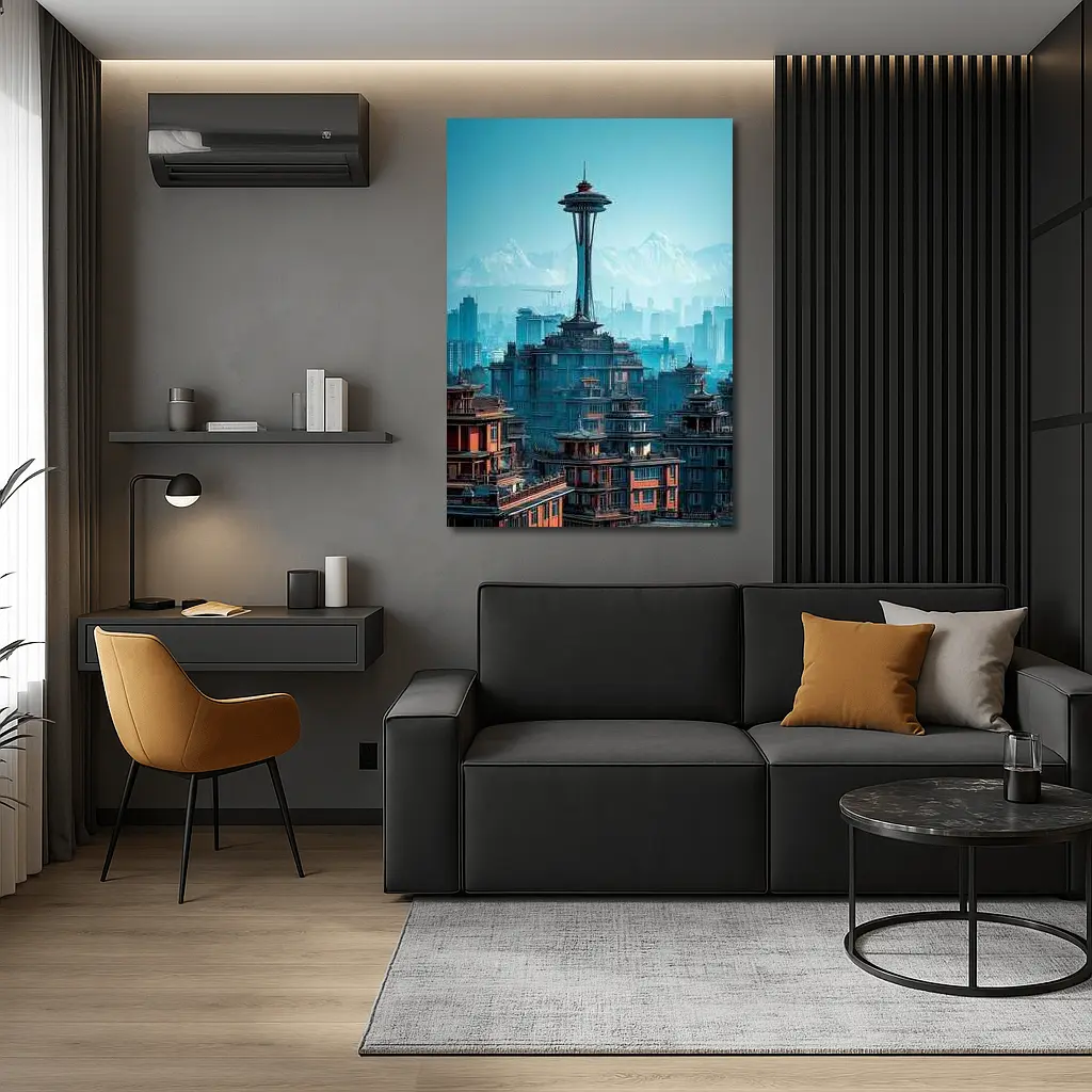 Seattle Space Needle Asian Architecture Skyline Mountains – Wall Art