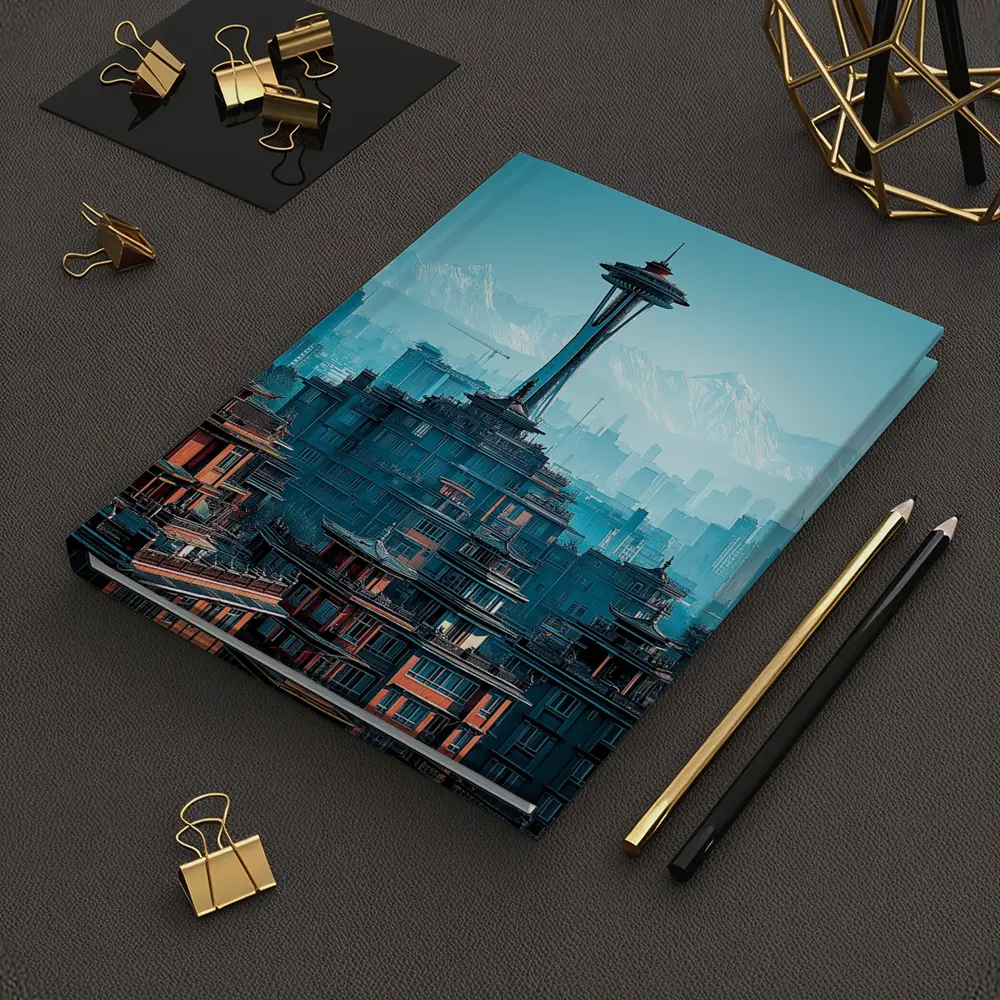 Seattle Space Needle Asian Architecture Skyline Mountains – Notebooks