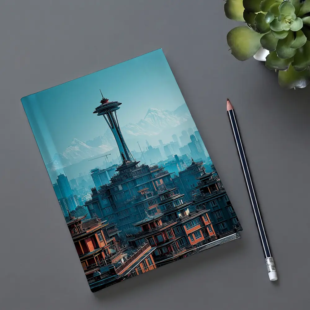 Seattle Space Needle Asian Architecture Skyline Mountains – Notebooks