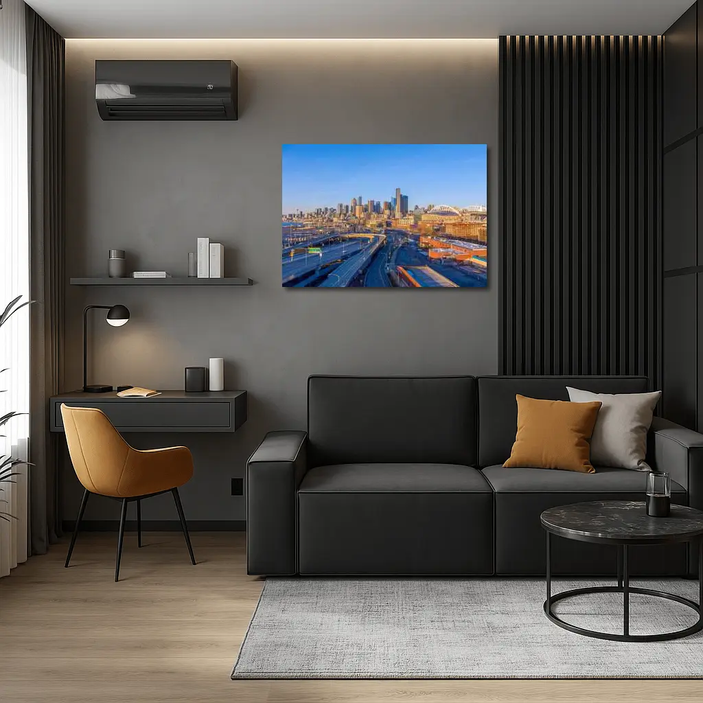 Seattle Skyline Aerial View Blue Sky – Wall Art