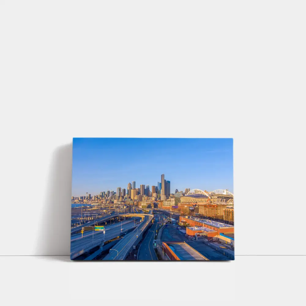 Seattle Skyline Aerial View Blue Sky – Wall Art