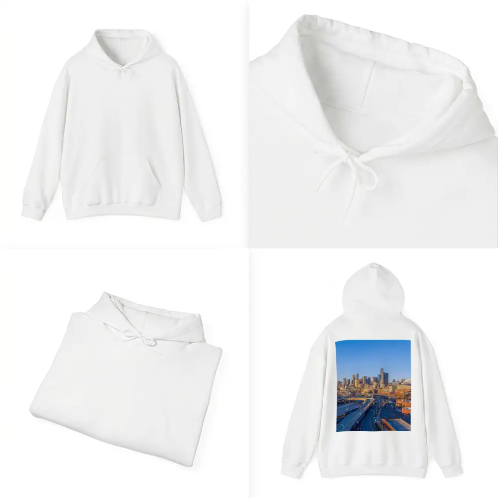 Seattle Skyline Aerial View Blue Sky – Hoodies