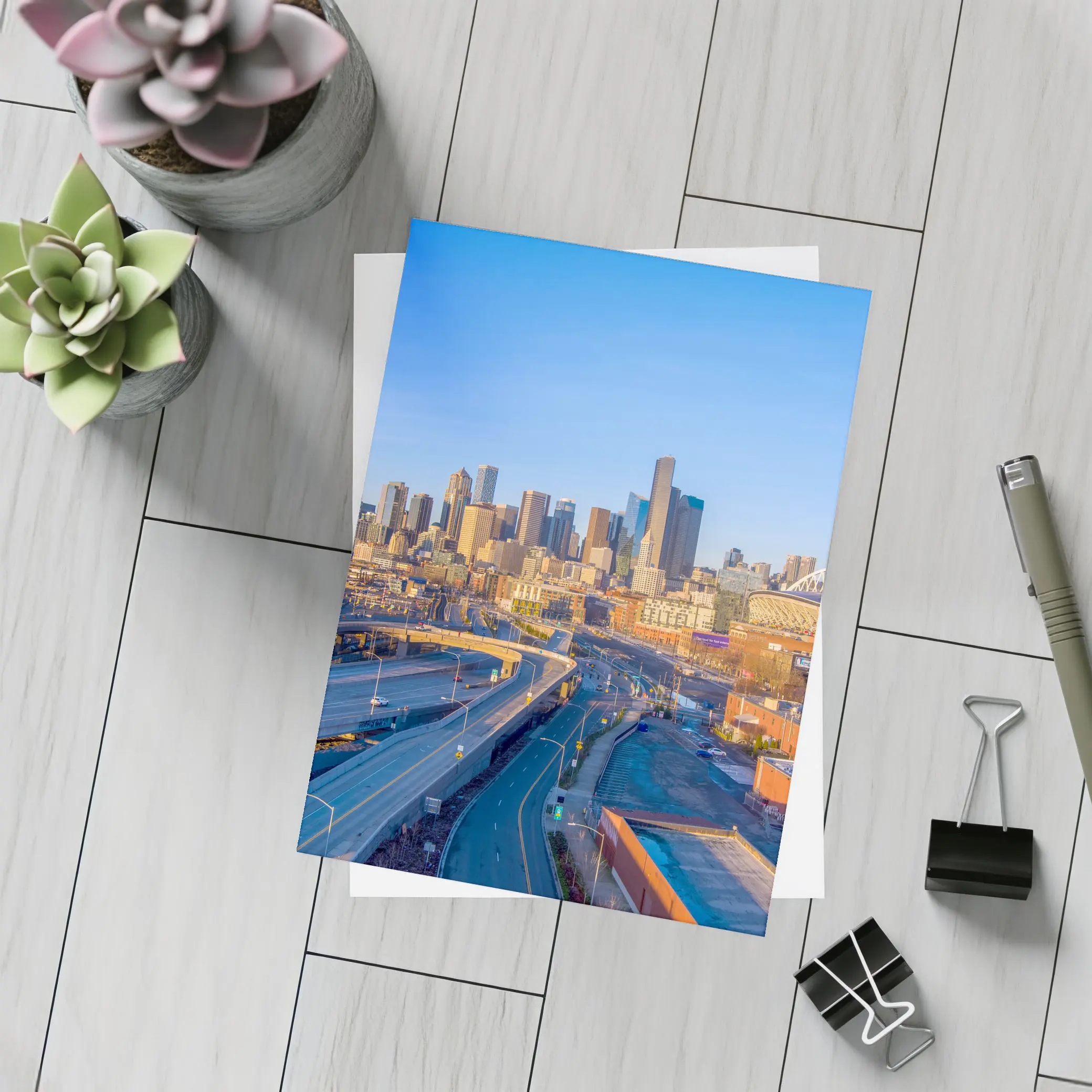 Seattle Skyline Aerial View Blue Sky – Postcards